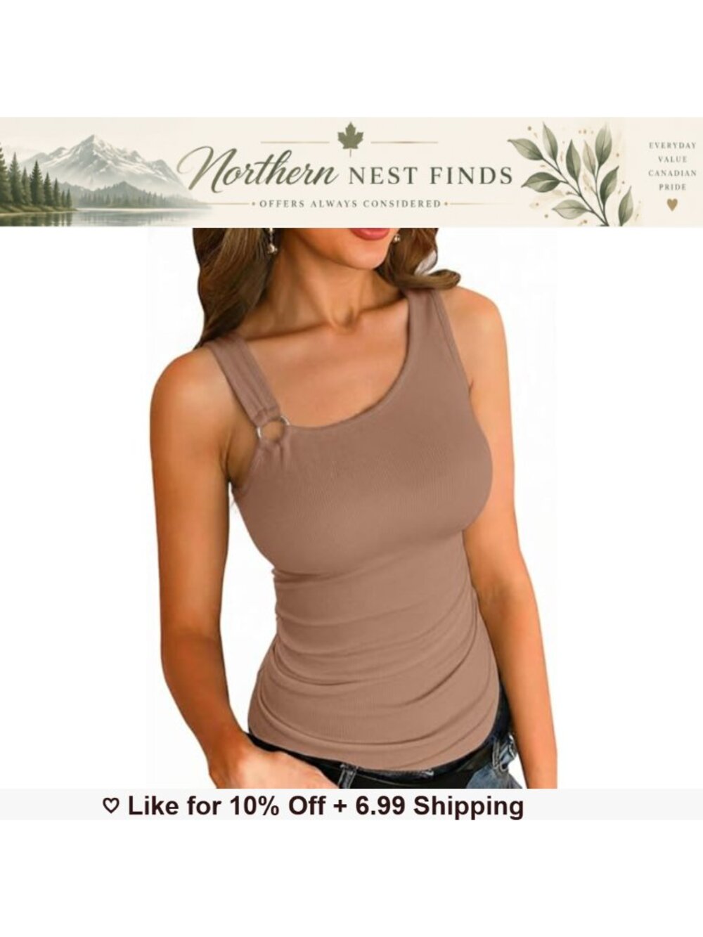 Ribbed Knit One Shoulder Tank Top Slim Fit Sleeveless Cami Shirt